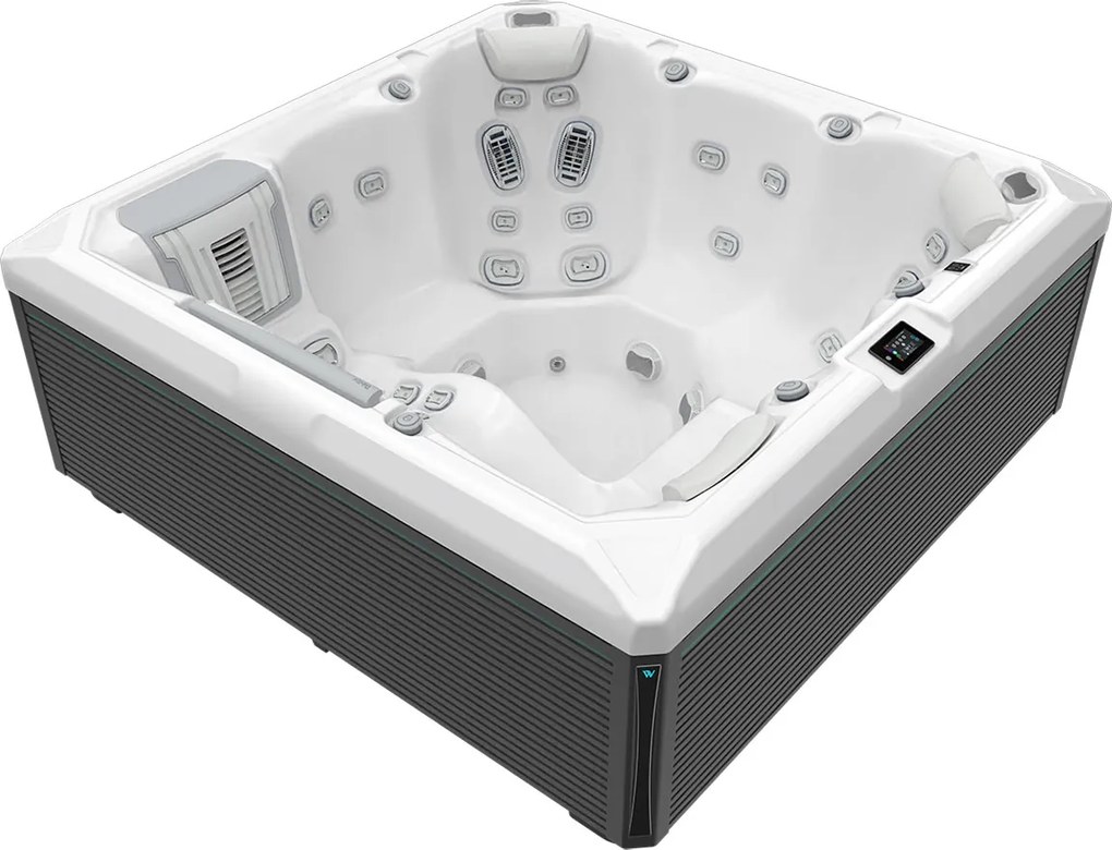 Minipiscina jacuzzi 6 persoane, alb-lucios, 43 jeturi, Infinity jets, LED, 215 215 cm, Wellis Atlas Life Essential