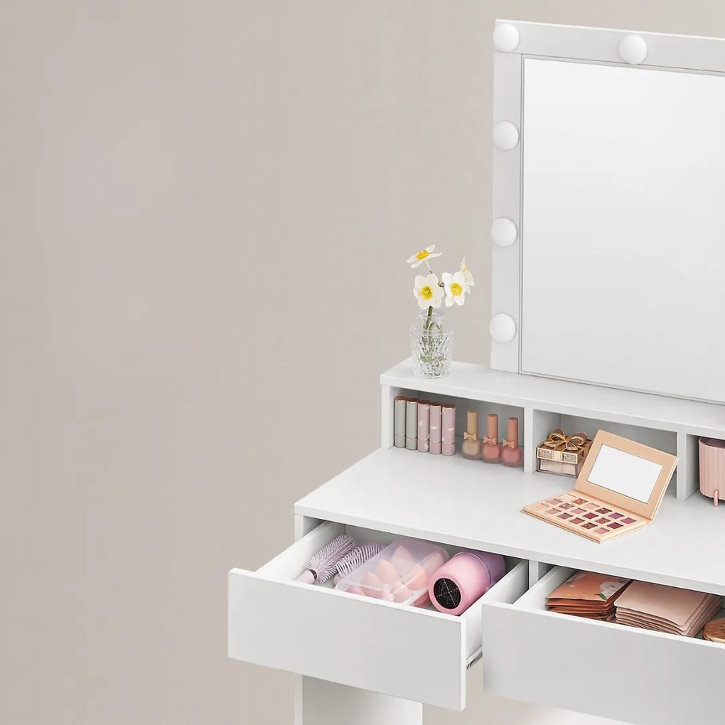 Măsuță de toaletă VANESA cu iluminare, 80x40x145cm, albă Jurhan