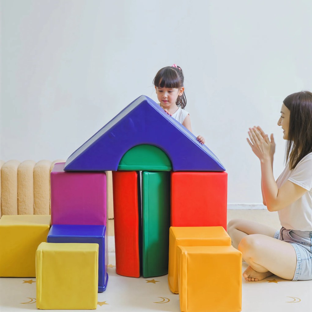 HOMCOM Set de Construcții Moi pentru Copii de 1-3 Ani cu 11 Forme, în PU și EPE, Culori Variate | Aosom Romania