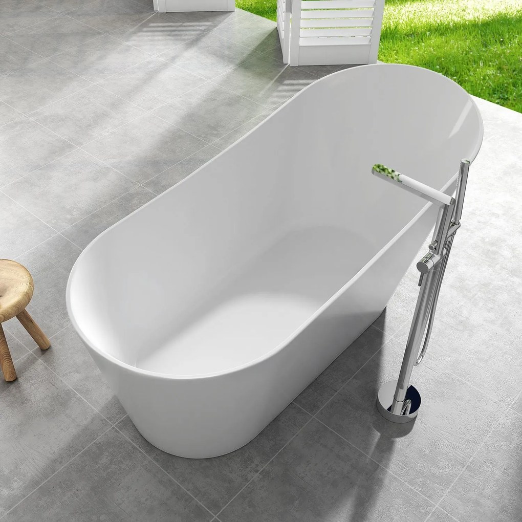 Cada freestanding compozit, 170 x 73 cm, ovala, alb lucios, Foglia Viva