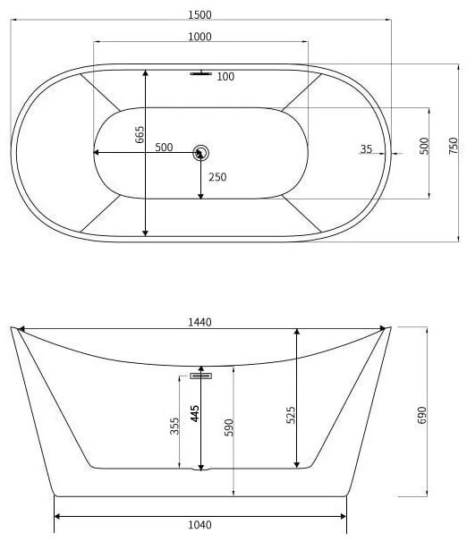 Cada freestanding Juno 150x75 cm