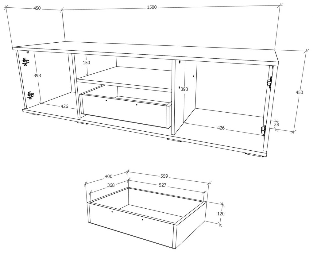 Comoda haaus Rio, Antracit/Stejar Wotan, L 150 cm