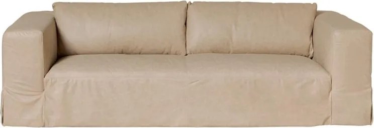 Canapea 3 locuri din piele naturală natur, cu brațe late și husă croită până la podea, 70 x 226 x 108 cm, „Hudson”