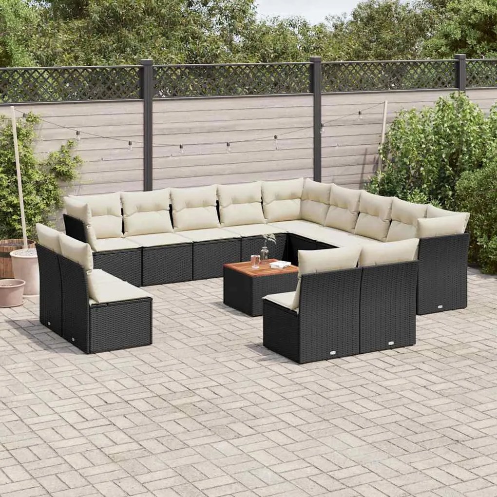 vidaXL Set mobilier de grădină cu perne, 14 piese, negru, poliratan
