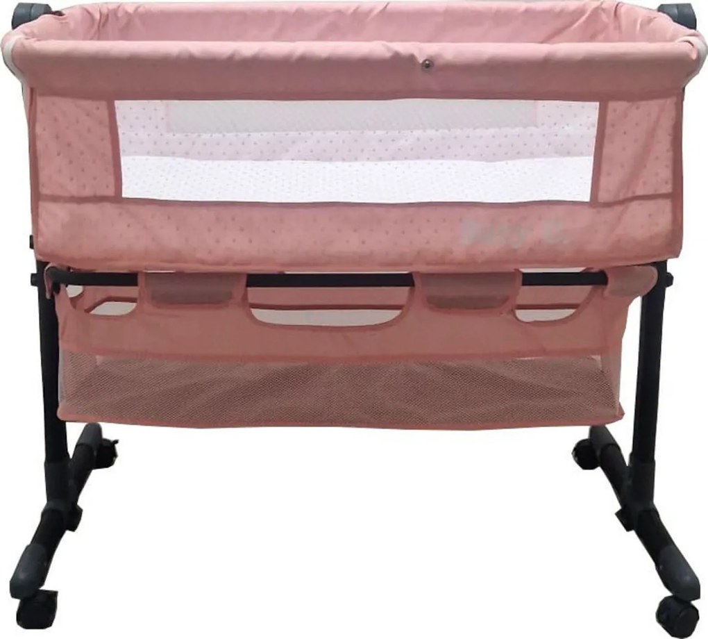Patut copii transformabil in balansoar bebe Baby Care™ Co-Sleeper, Cu plasa insecte si cosulet depozitare, Design modern, 4 roti cu frana, Dimensiuni