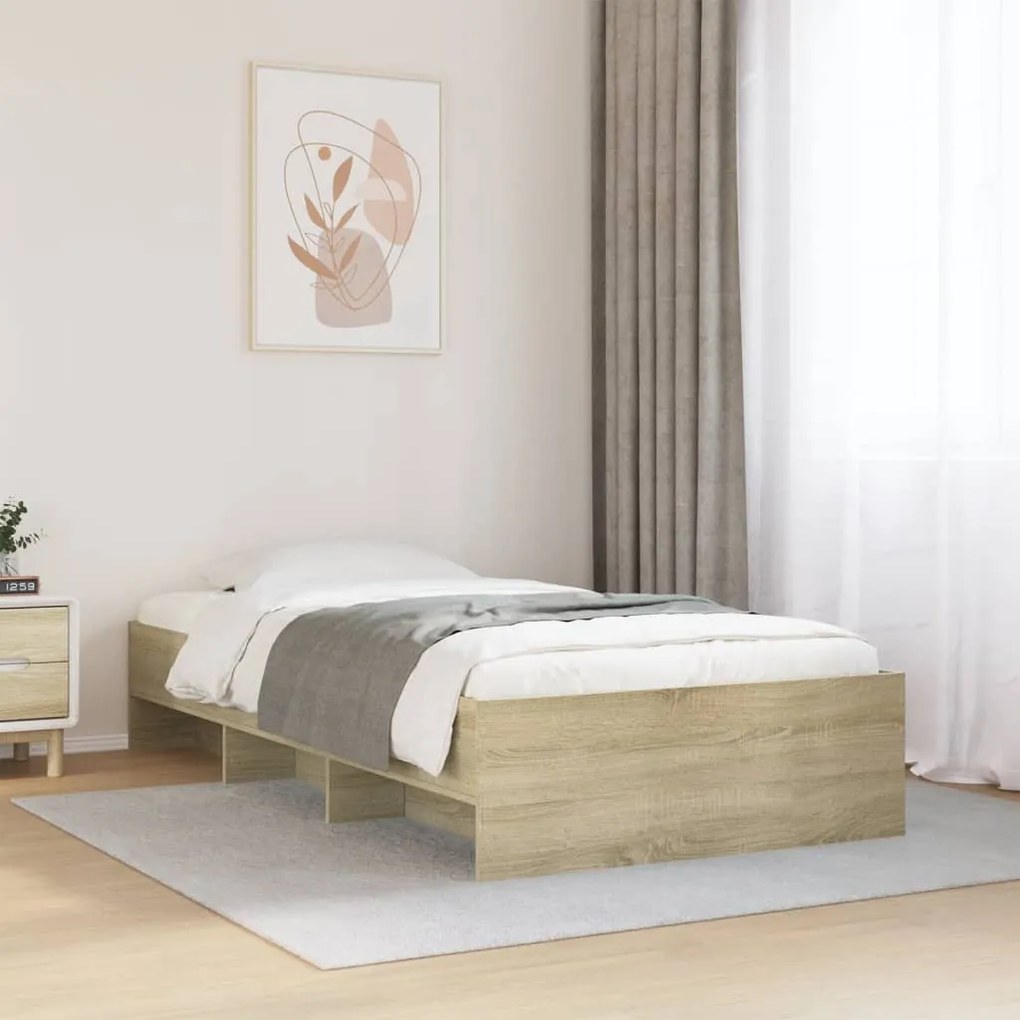 vidaXL Cadru pat fără saltea stejar sonoma, 90x190 cm, lemn prelucrat