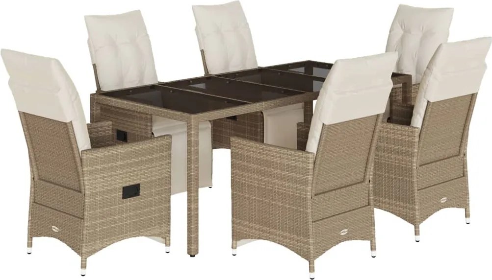 vidaXL Set bistro de grădină, 7 piese, cu perne, bej, poliratan