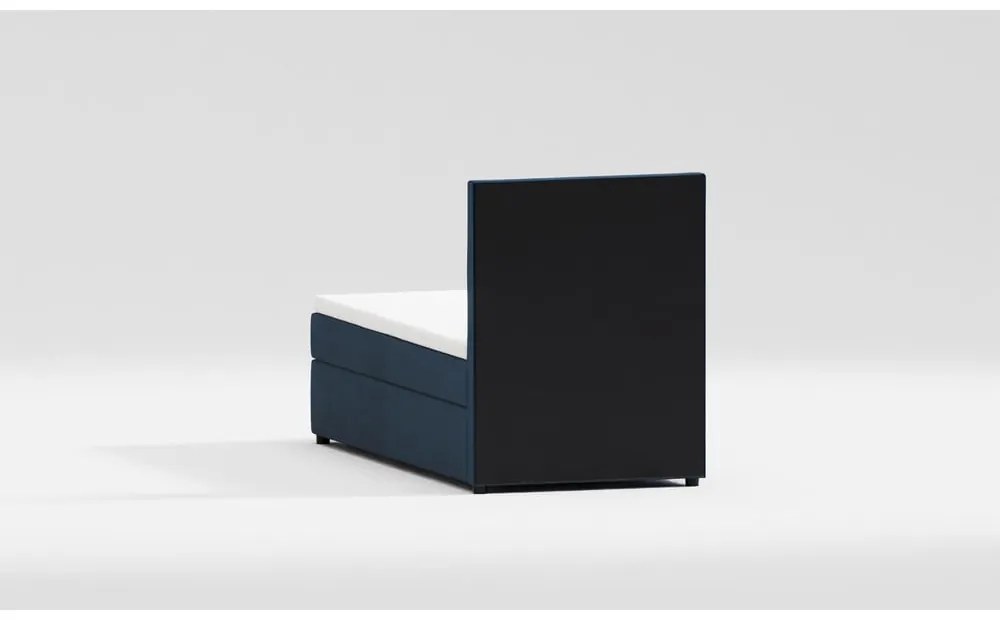 Pat albastru închis tapițat cu spațiu de depozitare cu somieră 100x200 cm Lena – Ropez