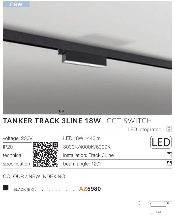 Accesoriu, Modul LED pentru sina trifazata TANKER TRACK 3LINE 18W CCT