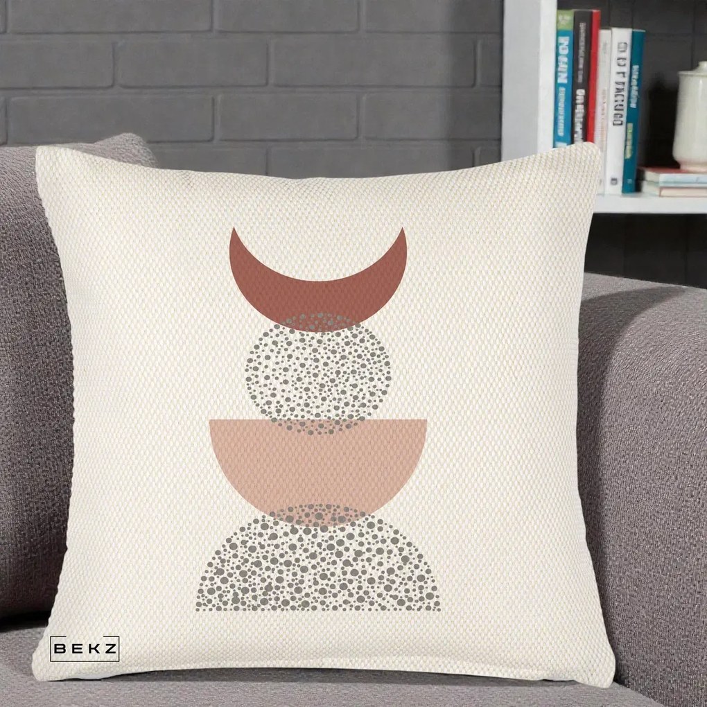 Perna Decorativa Boho Luna Plina si Forme Punctate, 40x40 cm, Crem Reliefat, Husa Detasabila, Perna Inclusa, BEKZ®