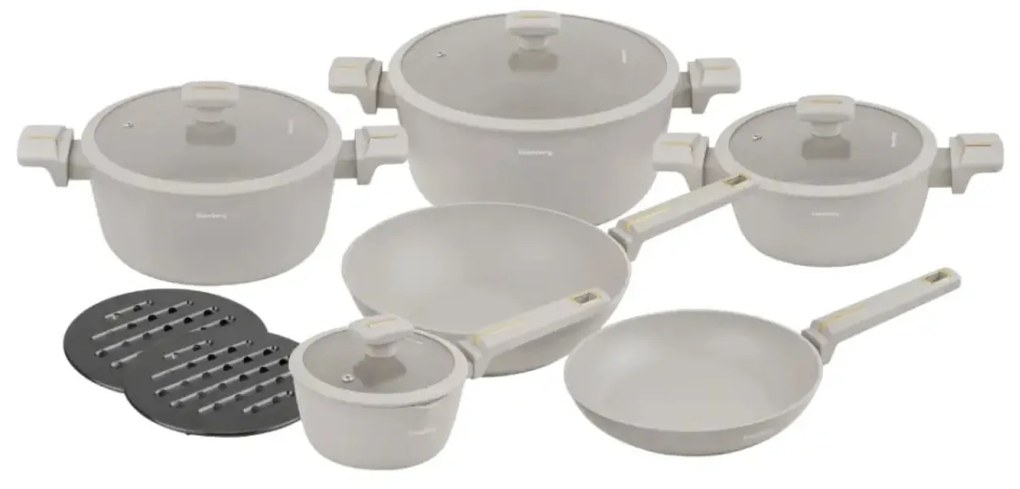 Set oale marmorate cu capace 12 peise Klausberg KB-7969, crem