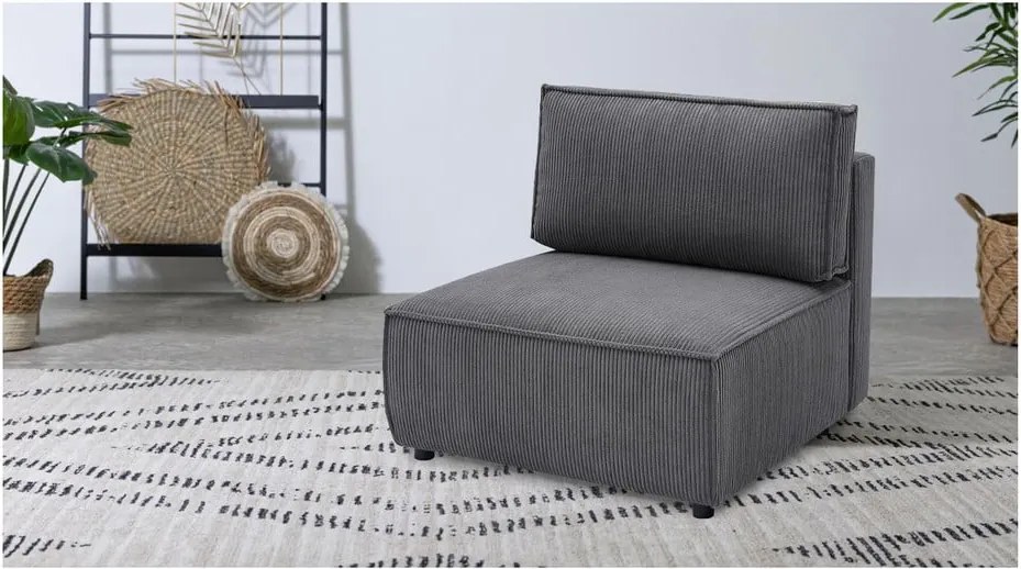 Modul pentru canapea gri închis cu tapițerie din catifea reiată (de mijloc) Nihad modular – Bobochic Paris