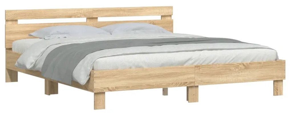 3207394 vidaXL Cadru de pat cu tăblie stejar sonoma 200x200 cm lemn prelucrat