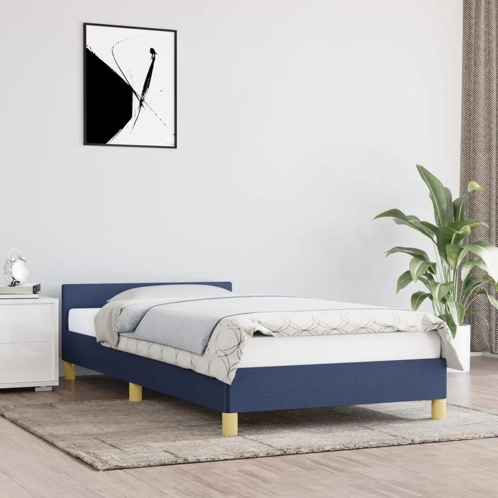 347389 vidaXL Cadru de pat cu tăblie, albastru, 90x200 cm, textil