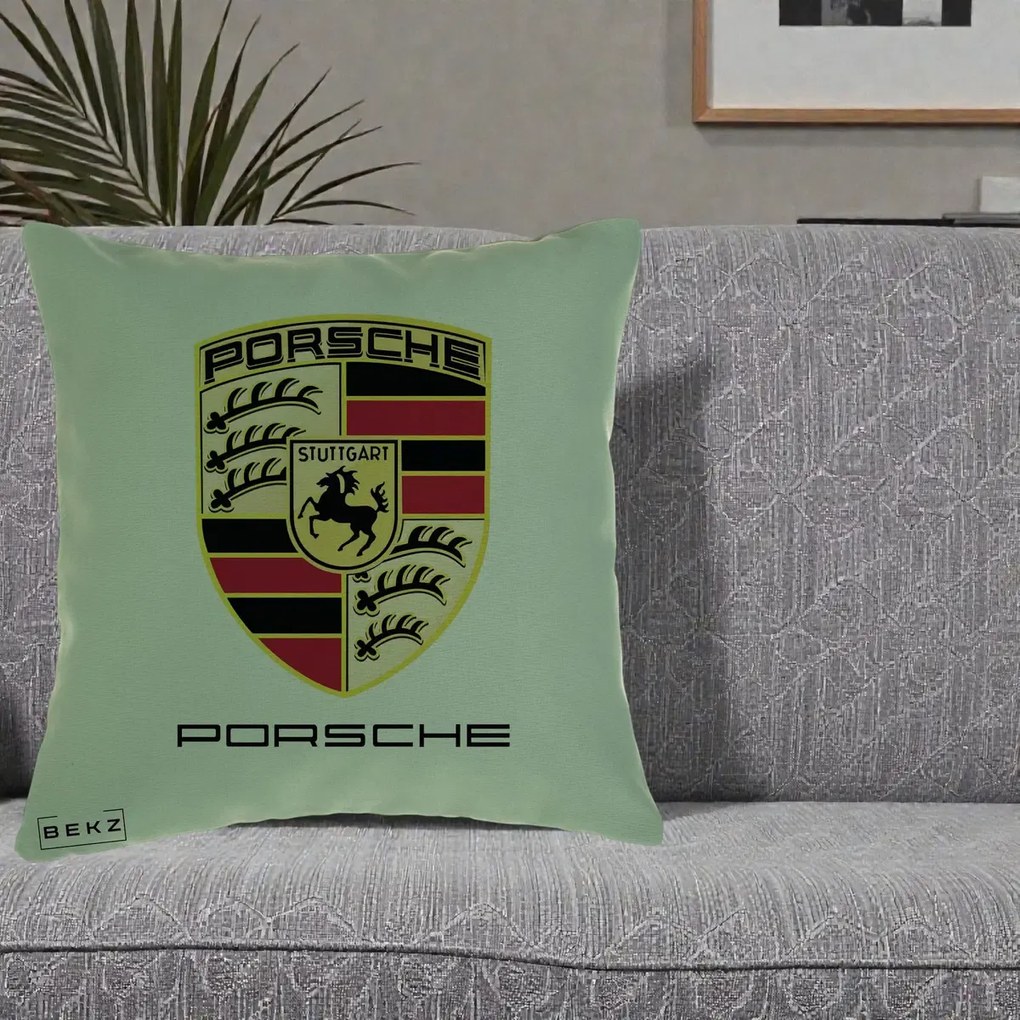 Perna Personalizata Porsche Stuttgart, 40x40 cm, Verde, Husa Detasabila, Perna Inclusa, BEKZ®