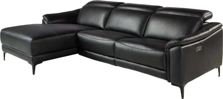 Coltar LUX design italian cu sezlong stanga si functia relax Cowhide negru