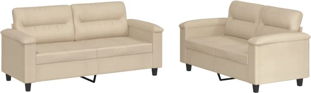 vidaXL Set de canapele cu perne, 2 piese, crem, microfibră