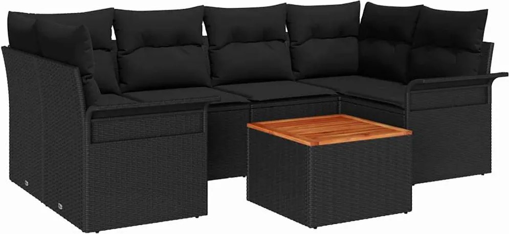 vidaXL Set de canapele pentru grădină cu pernă 7 pcs Negru poliratan
