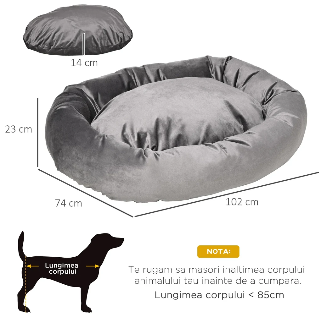 PawHut pat capitonat pentru caini, 102x74x23cm, gri inchis | AOSOM RO