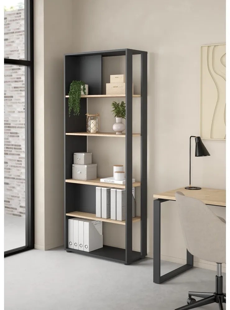 Bibliotecă gri antracit/cu aspect de lemn de stejar 80x205 cm Sign – Tvilum
