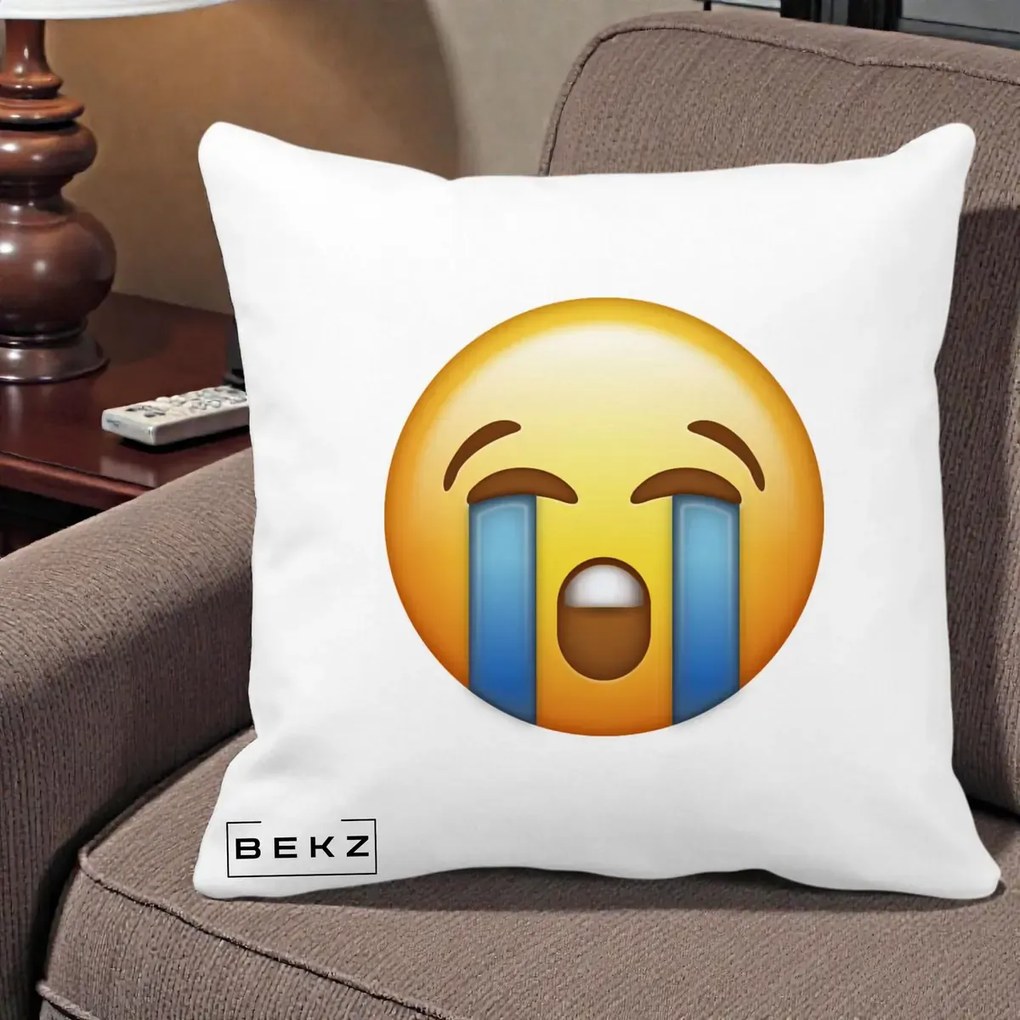 Perna Decorativa Emoji Plange, 40x40 cm, Alba Mata, Husa Detasabila, Perna Inclusa, BEKZ®