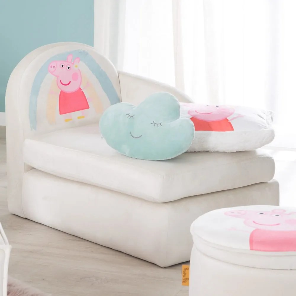 Canapea pentru copii albă cu tapițerie din catifea 75 cm Peppa Pig – Roba