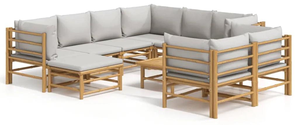 3155096 vidaXL Set mobilier de grădină cu perne gri deschis, 10 piese, bambus