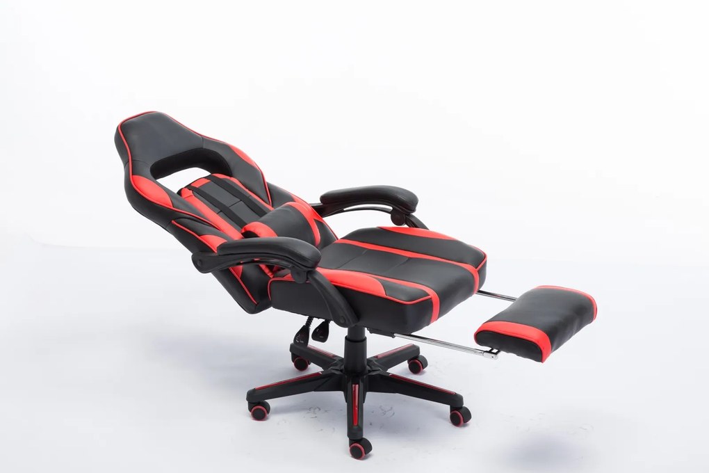 Scaun gaming cu masaj, suport picioare, funcție șezlong, SIG 8069M, Negru/Roșu