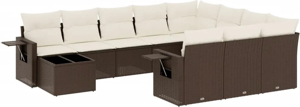 vidaXL Set canapele de grădină cu perne, 11 piese, maro, poliratan