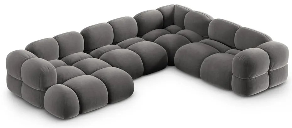 Colțar gri cu tapițerie din catifea (cu colț pe partea dreaptă/în formă de "U") Loretto – Cosmopolitan Design