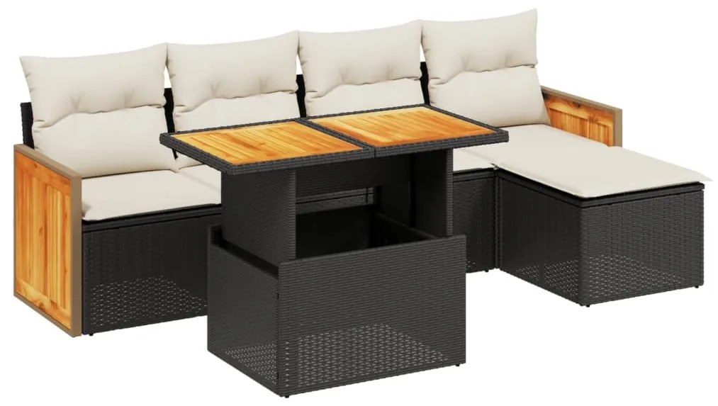 3273933 vidaXL Set mobilier de grădină cu perne, 6 piese, negru, poliratan