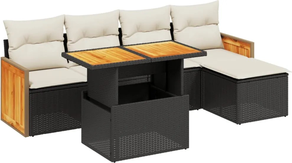 vidaXL Set mobilier de grădină cu perne, 6 piese, negru, poliratan