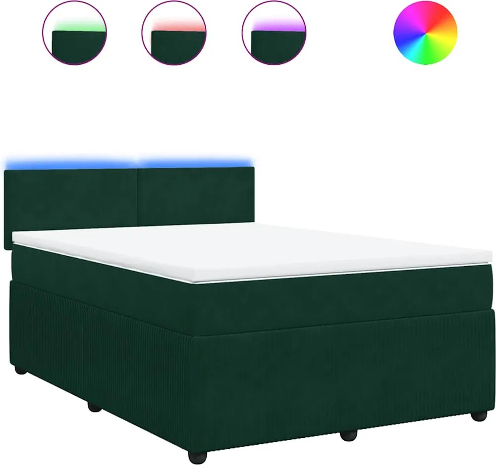 vidaXL Pat box spring cu saltea, verde închis, 140x200 cm, catifea