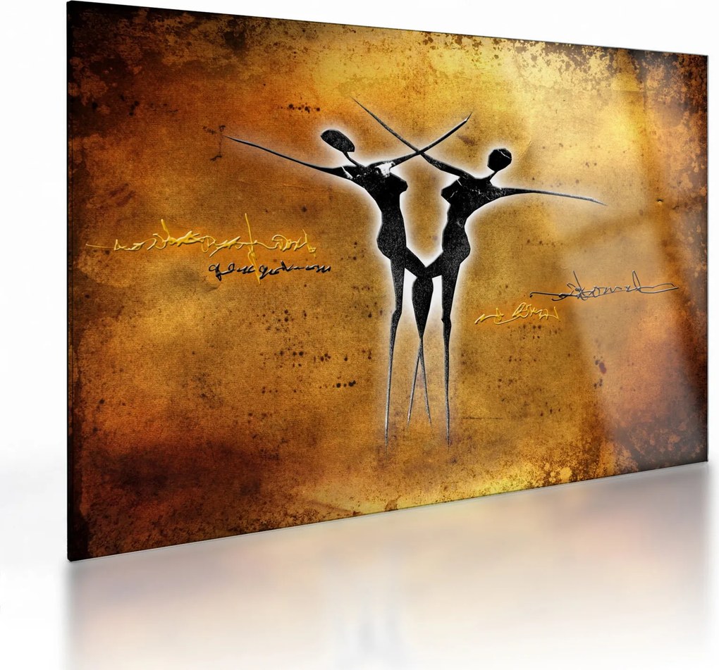 Tablou pe sticlă perechii dansând pictate (70x50 cm)