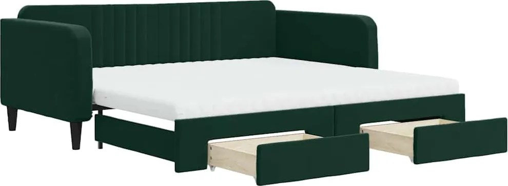 vidaXL Pat de zi cu extensie și sertare verde închis 100x200cm catifea