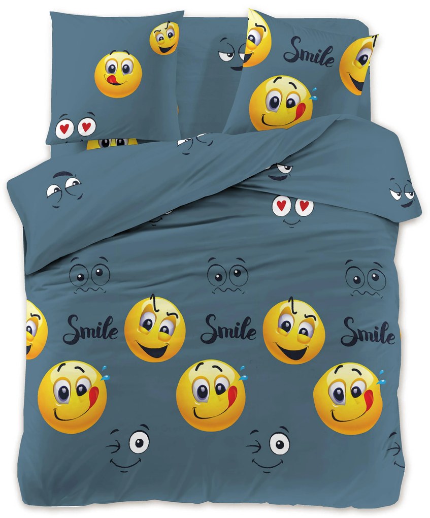 Lenjerie de pat din microfibra Culoare Gri, SMILE EMOJI Dimensiune lenjerie de pat: 70 x 90 cm | 140 x 200 cm