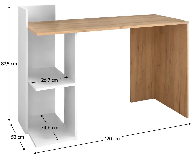 Birou Masa PC, stejar artisan alb, 120 cm lungime, modern