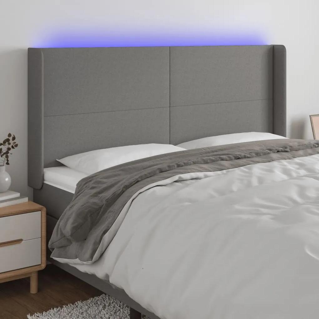 3123775 vidaXL Tăblie de pat cu LED, gri închis, 163x16x118/128 cm, textil