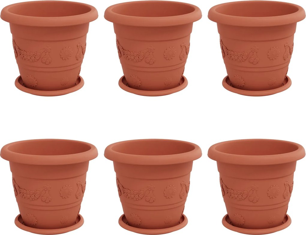vidaXL Ghivece pentru plante 6 pcs Roșu cărămidă Ø 26 x 21.5 cm