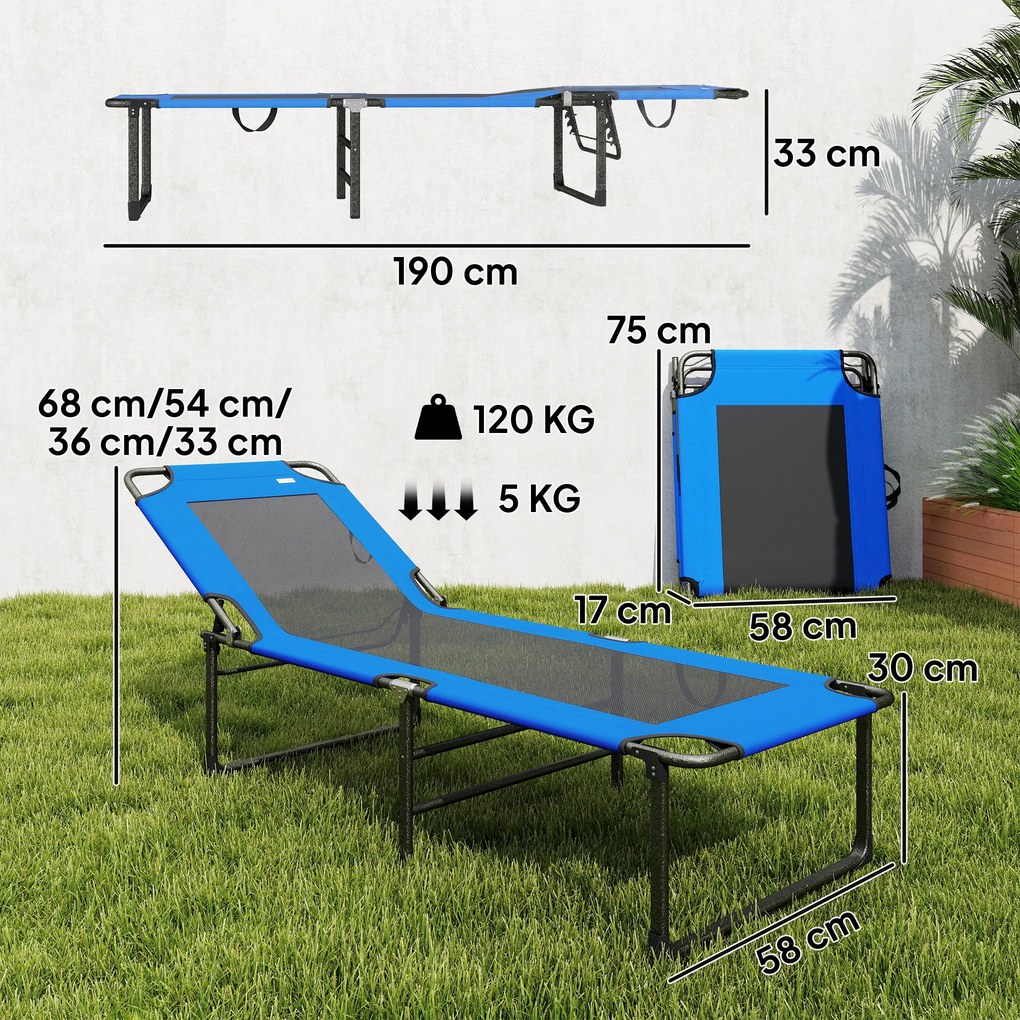 Outsunny Șezlong Pliabil, Spătar Reglabil pe 4 Poziții, Mânere pentru Transport, Culoare Albastru | Aosom Romania