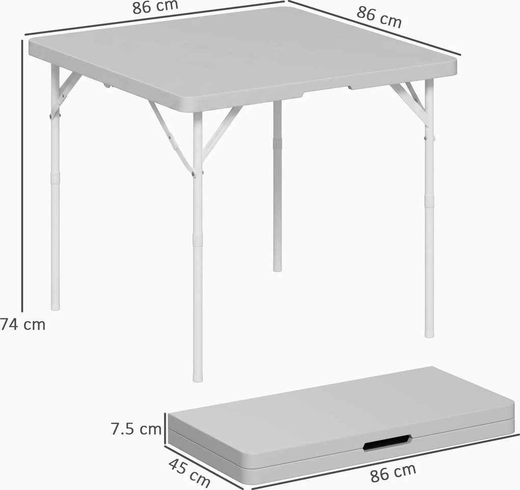 Outsunny Masă de Camping Pliabilă cu 2 Înălțimi Reglabile, 86x86x74 cm, Alb | Aosom Romania