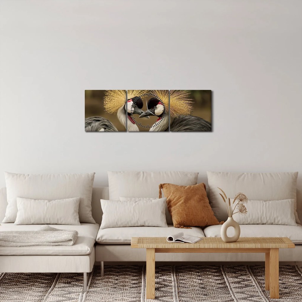 Tablou cu păsări (cu ceas) (90x30 cm)