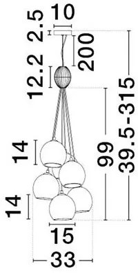Lustra cu 6 pendule, Ceramica, Sticla, Multicolor, MELINE