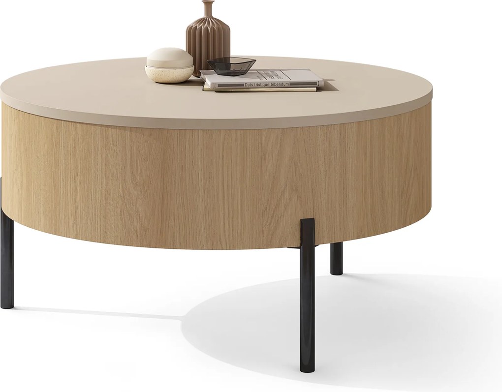 Mazzoni FRIDA Bej (Șampanie) / Stejar Oasis – MĂSUȚĂ DE CAFEA MODERNĂ CU BLAT RABATABIL ȘI SPAȚIU DE DEPOZITARE