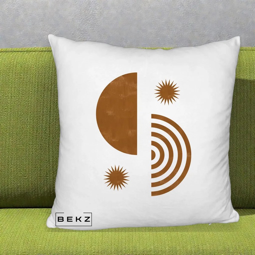 Perna Decorativa Boho Sun si Spirala, 40x40 cm, Alb Pufos, Husa Detasabila, Perna Inclusa, BEKZ®