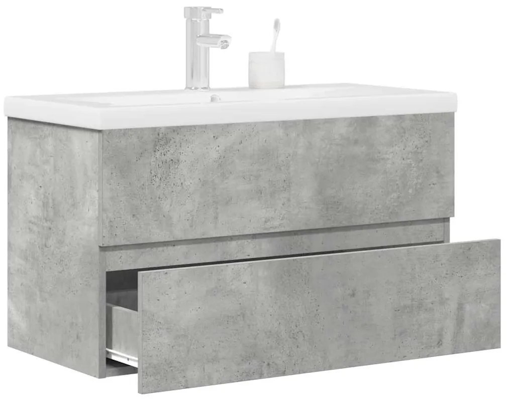 vidaXL Set mobilier de baie, 2 piese, gri beton, lemn compozit