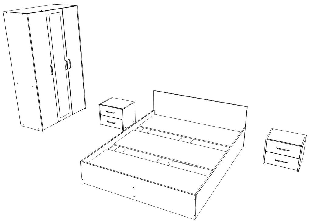 Set dormitor Malmo V3, Pat 200 x 140 cm, Stejar Alb/Antracit
