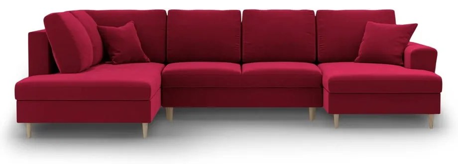 Colțar roșu extensibil, cu spațiu de depozitare cu tapițerie din catifea (cu colț pe partea stângă-în formă de "U") Kyoto – Cosmopolitan Design