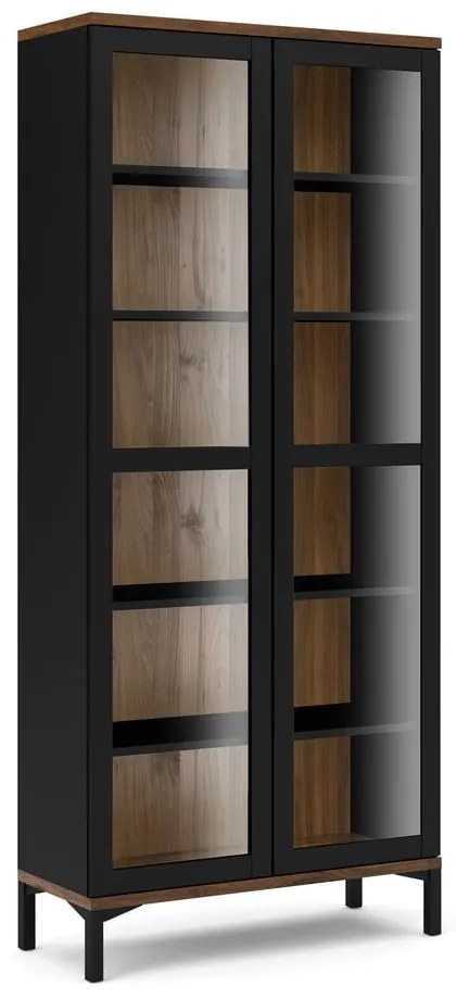 Vitrină neagră-în culoare naturală cu aspect de lemn de nuc 89x203x36 cm Roomers – Tvilum