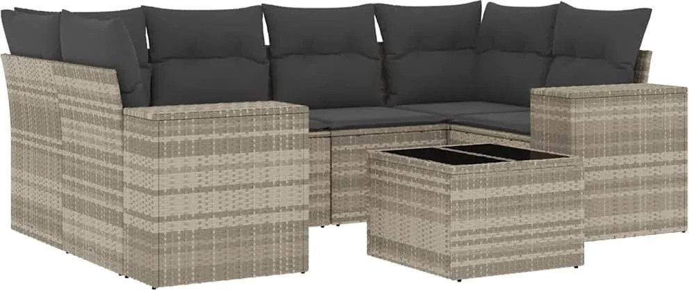 vidaXL Set canapele de grădină cu perne, 7piese gri deschis poliratan